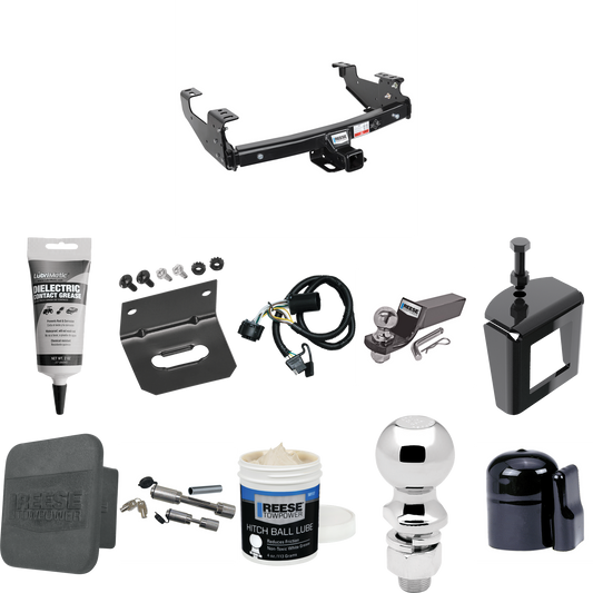 Fits 1999-2006 Chevrolet Silverado 1500 Trailer Hitch Tow PKG w/ 4-Flat Wiring + Starter Kit Ball Mount w/ 2" Drop & 2" Ball + 2-5/16" Ball + Wiring Bracket + Dual Hitch & Coupler Locks + Hitch Cover + Wiring Tester + Ball Lube +Electric Grease + Bal