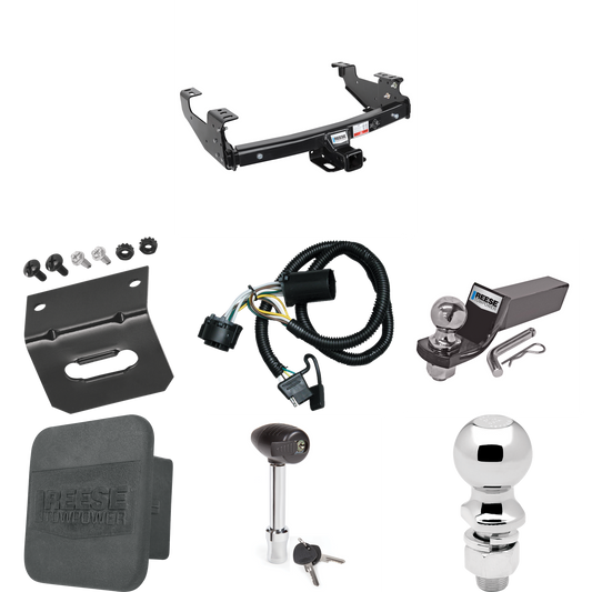 Fits 2001-2006 Chevrolet Silverado 1500 HD Trailer Hitch Tow PKG w/ 4-Flat Wiring + Starter Kit Ball Mount w/ 2" Drop & 2" Ball + 2-5/16" Ball + Wiring Bracket + Hitch Lock + Hitch Cover By Reese Towpower