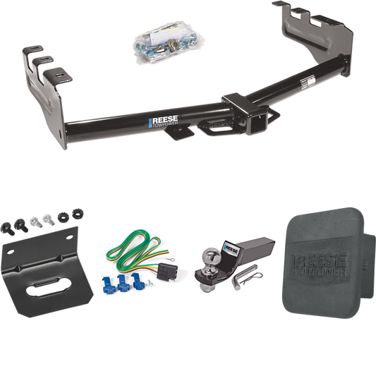 Se adapta al paquete de enganche de remolque GMC Sierra 1500 HD 2001-2003 con 4 cables planos + kit de montaje de bola de inicio con caída de 2" y bola de 2" + soporte de cableado + cubierta de enganche de Reese Towpower