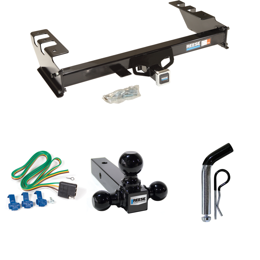 Fits 2001-2003 GMC Sierra 1500 HD Trailer Hitch Tow PKG w/ 4-Flat Wiring + Triple Ball Ball Mount 1-7/8" & 2" & 2-5/16" Trailer Balls + Pin/Clip By Reese Towpower