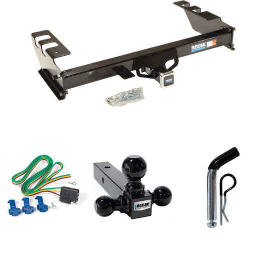 Se adapta al paquete de enganche de remolque GMC Sierra 1500 HD 2001-2003 con 4 cables planos + soporte de bola triple de 1-7/8" y 2" y 2-5/16" + pasador/clip de Reese Towpower