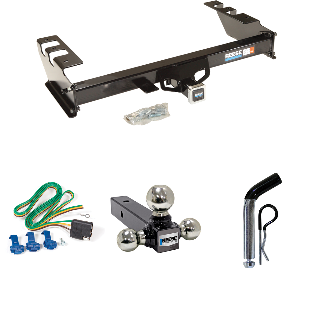 Fits 2001-2003 GMC Sierra 1500 HD Trailer Hitch Tow PKG w/ 4-Flat Wiring + Triple Ball Ball Mount 1-7/8" & 2" & 2-5/16" Trailer Balls + Pin/Clip By Reese Towpower