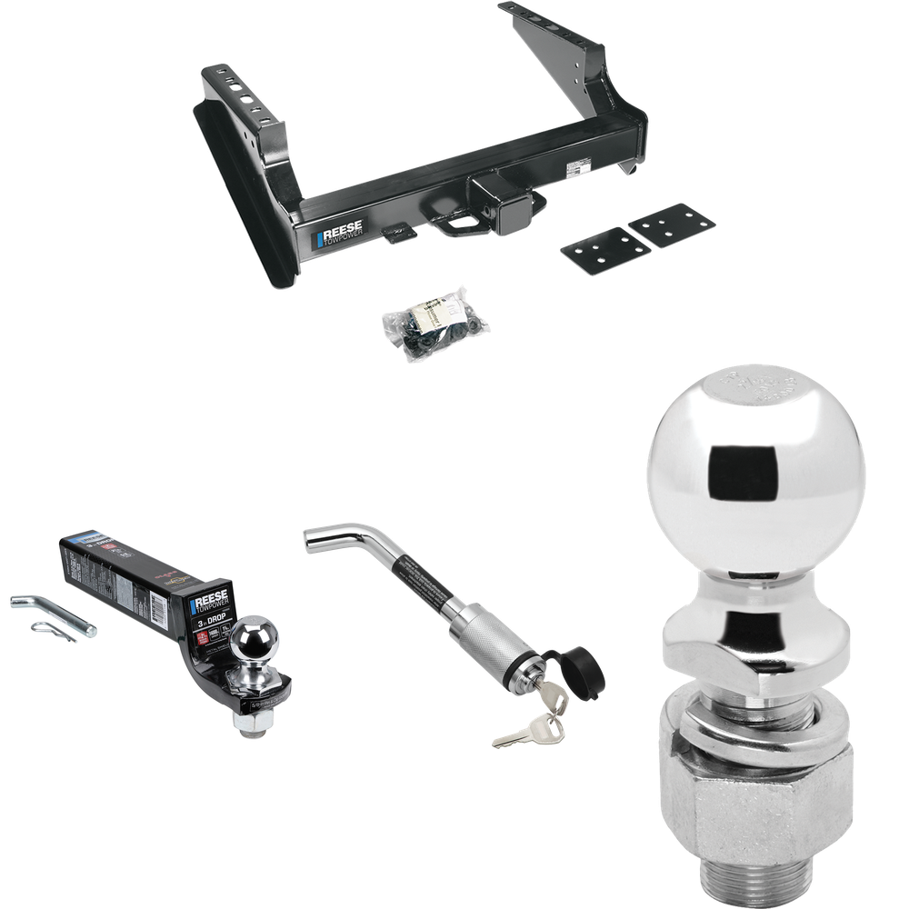 Fits 1999-2023 Ford F-350 Super Duty Trailer Hitch Tow PKG w/ Interlock Ball Mount Starter Kit 3" Drop w/ 2" Ball + Hitch Lock + 2-5/16" Ball + Hitch Lock (Excludes: Cab & Chassis Models) By Reese Towpower