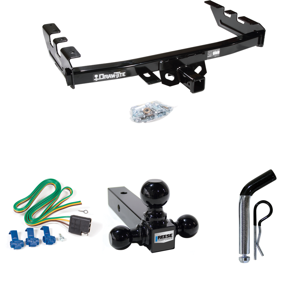 Fits 2001-2003 GMC Sierra 1500 HD Trailer Hitch Tow PKG w/ 4-Flat Wiring + Triple Ball Ball Mount 1-7/8" & 2" & 2-5/16" Trailer Balls + Pin/Clip By Draw-Tite