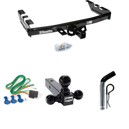 Se adapta al paquete de enganche de remolque GMC Sierra 1500 HD 2001-2003 con 4 cables planos + soporte de bola triple de bolas de remolque de 1-7/8" y 2" y 2-5/16" + pasador/clip de Draw-Tite