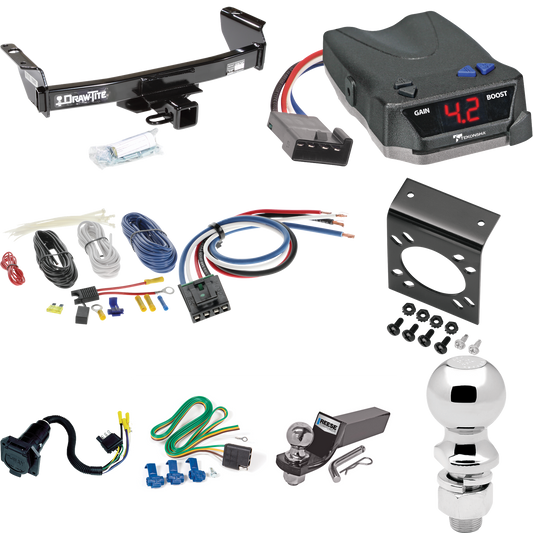 Fits 1983-1992 Ford Ranger Trailer Hitch Tow PKG w/ Tekonsha BRAKE-EVN Brake Control + Generic BC Wiring Adapter + 7-Way RV Wiring + 2" & 2-5/16" Ball & Drop Mount (Excludes: GT Models) By Draw-Tite