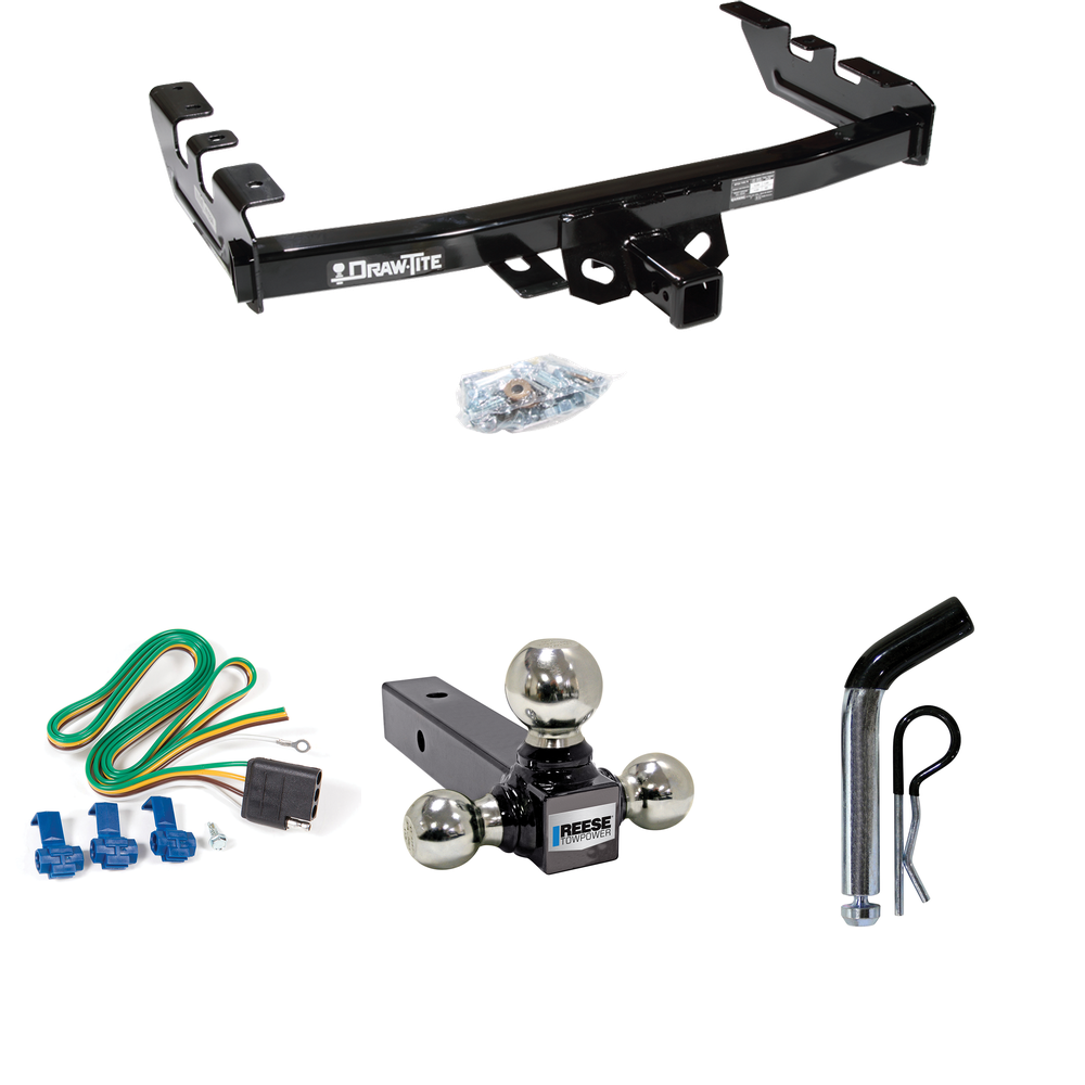 Se adapta al paquete de enganche de remolque GMC Sierra 1500 HD 2001-2003 con 4 cables planos + soporte de bola triple de bolas de remolque de 1-7/8" y 2" y 2-5/16" + pasador/clip de Draw-Tite