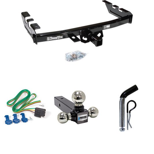 Se adapta al paquete de enganche de remolque GMC Sierra 1500 HD 2001-2003 con 4 cables planos + soporte de bola triple de bolas de remolque de 1-7/8" y 2" y 2-5/16" + pasador/clip de Draw-Tite