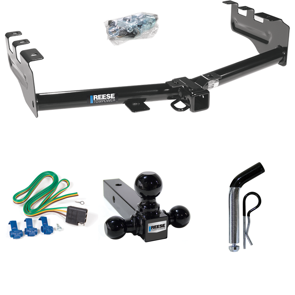 Se adapta al paquete de enganche de remolque GMC Sierra 1500 HD 2001-2003 con 4 cables planos + soporte de bola triple de 1-7/8" y 2" y 2-5/16" + pasador/clip de Reese Towpower