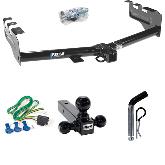 Se adapta al paquete de enganche de remolque GMC Sierra 1500 HD 2001-2003 con 4 cables planos + soporte de bola triple de 1-7/8" y 2" y 2-5/16" + pasador/clip de Reese Towpower