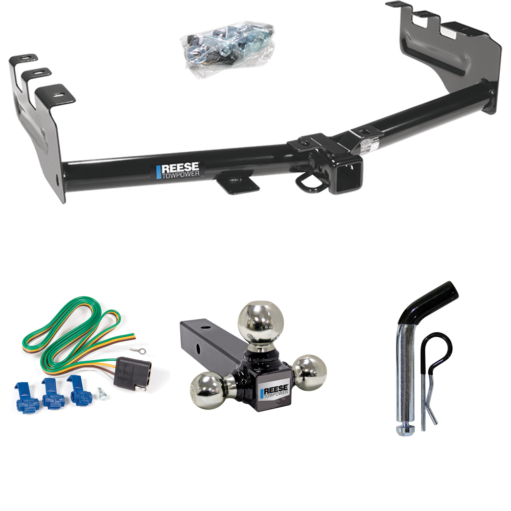 Se adapta al paquete de enganche de remolque GMC Sierra 1500 HD 2001-2003 con 4 cables planos + soporte de bola triple de 1-7/8" y 2" y 2-5/16" + pasador/clip de Reese Towpower