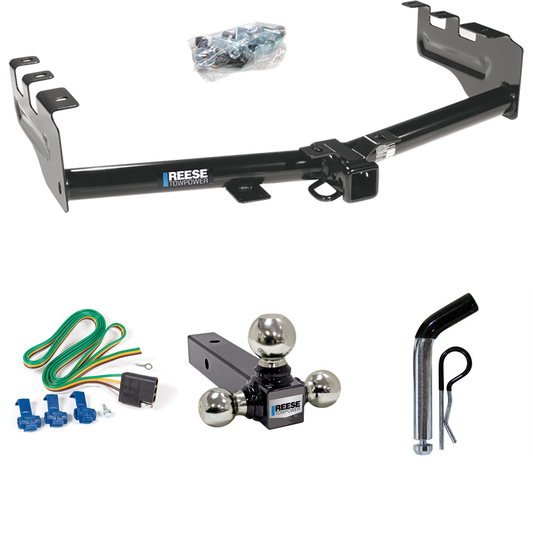 Se adapta al paquete de enganche de remolque GMC Sierra 1500 HD 2001-2003 con 4 cables planos + soporte de bola triple de 1-7/8" y 2" y 2-5/16" + pasador/clip de Reese Towpower