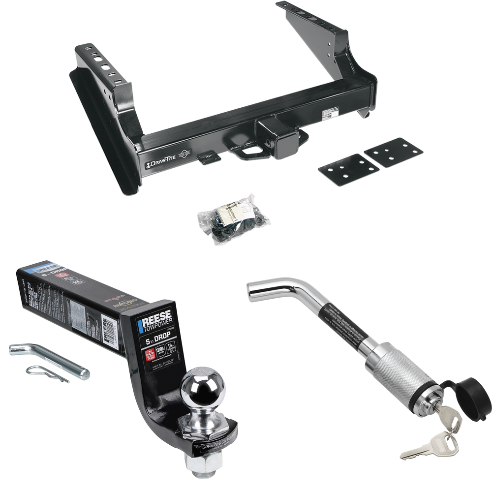 Fits 2008-2016 Ford F-450 Super Duty Trailer Hitch Tow PKG w/ Interlock Ball Mount Starter Kit 5" Drop w/ 2" Ball + Hitch Lock (Excludes: Cab & Chassis Models) By Draw-Tite