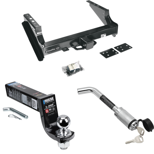 Fits 2008-2016 Ford F-450 Super Duty Trailer Hitch Tow PKG w/ Interlock Ball Mount Starter Kit 5" Drop w/ 2" Ball + Hitch Lock (Excludes: Cab & Chassis Models) By Draw-Tite