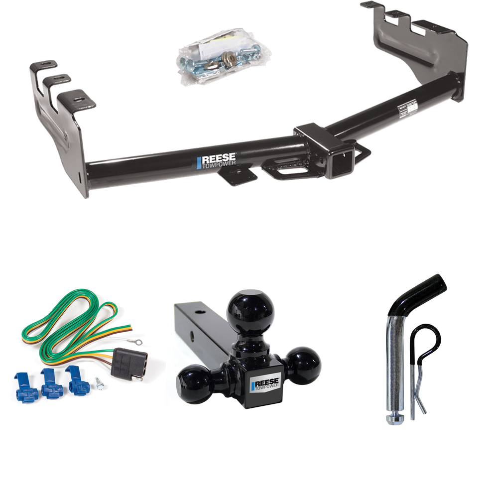 Fits 1999-2002 GMC Sierra 1500 Trailer Hitch Tow PKG w/ 4-Flat Wiring + Triple Ball Ball Mount 1-7/8" & 2" & 2-5/16" Trailer Balls + Pin/Clip By Reese Towpower