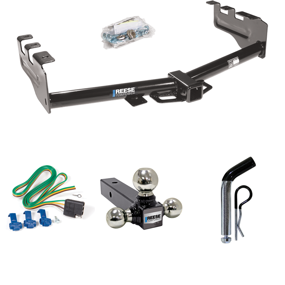 Fits 2001-2003 GMC Sierra 1500 HD Trailer Hitch Tow PKG w/ 4-Flat Wiring + Triple Ball Ball Mount 1-7/8" & 2" & 2-5/16" Trailer Balls + Pin/Clip By Reese Towpower