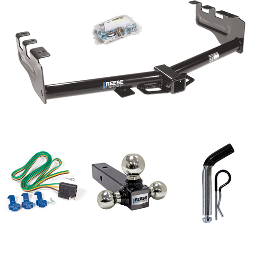 Se adapta al paquete de enganche de remolque GMC Sierra 1500 HD 2001-2003 con 4 cables planos + soporte de bola triple de 1-7/8" y 2" y 2-5/16" + pasador/clip de Reese Towpower