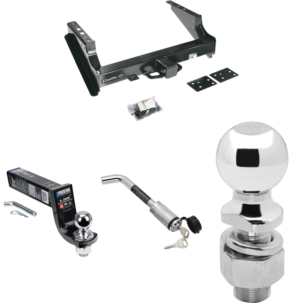 Fits 1999-2016 Ford F-250 Super Duty Trailer Hitch Tow PKG w/ Interlock Ball Mount Starter Kit 5" Drop w/ 2" Ball + Hitch Lock + 2-5/16" Ball + Hitch Lock (Excludes: Cab & Chassis Models) By Draw-Tite