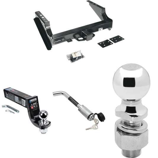 Fits 1999-2016 Ford F-250 Super Duty Trailer Hitch Tow PKG w/ Interlock Ball Mount Starter Kit 5" Drop w/ 2" Ball + Hitch Lock + 2-5/16" Ball + Hitch Lock (Excludes: Cab & Chassis Models) By Draw-Tite