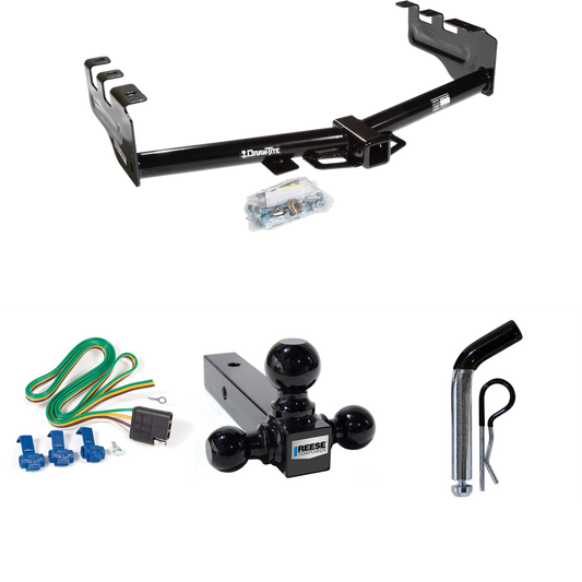 Fits 1999-2002 GMC Sierra 1500 Trailer Hitch Tow PKG w/ 4-Flat Wiring + Triple Ball Ball Mount 1-7/8" & 2" & 2-5/16" Trailer Balls + Pin/Clip By Draw-Tite