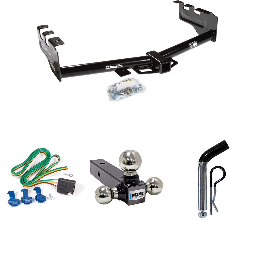 Se adapta al paquete de enganche de remolque GMC Sierra 1500 HD 2001-2003 con 4 cables planos + soporte de bola triple de bolas de remolque de 1-7/8" y 2" y 2-5/16" + pasador/clip de Draw-Tite