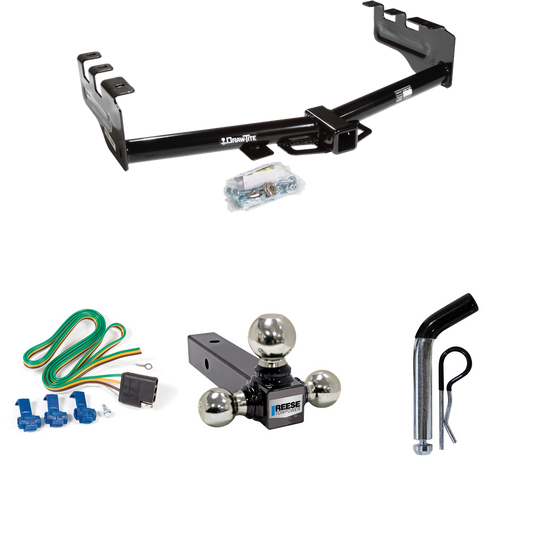 Se adapta al paquete de enganche de remolque GMC Sierra 1500 HD 2001-2003 con 4 cables planos + soporte de bola triple de bolas de remolque de 1-7/8" y 2" y 2-5/16" + pasador/clip de Draw-Tite