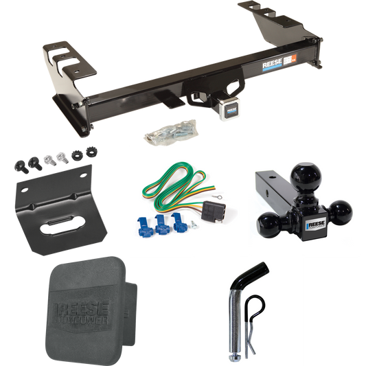 Fits 2005-2007 GMC Sierra 1500 HD Trailer Hitch Tow PKG w/ 4-Flat Wiring + Triple Ball Ball Mount 1-7/8" & 2" & 2-5/16" Trailer Balls + Pin/Clip + Wiring Bracket + Hitch Cover By Reese Towpower