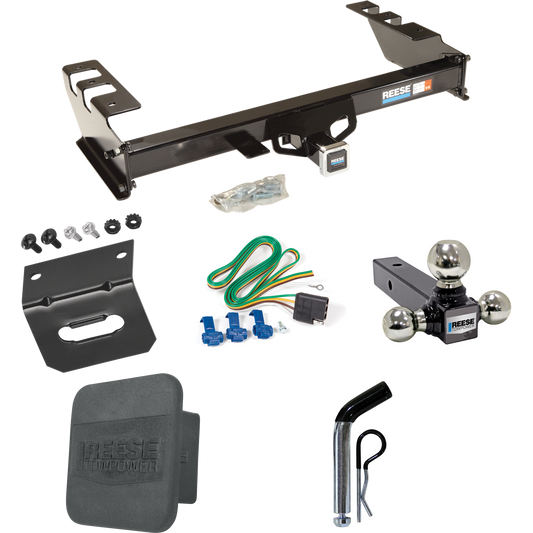 Se adapta al paquete de enganche de remolque GMC Sierra 1500 1999-2002 con 4 cables planos + soporte de bola triple de 1-7/8" y 2" y 2-5/16" + pasador/clip + soporte de cableado + cubierta de enganche Por Reese Towpower