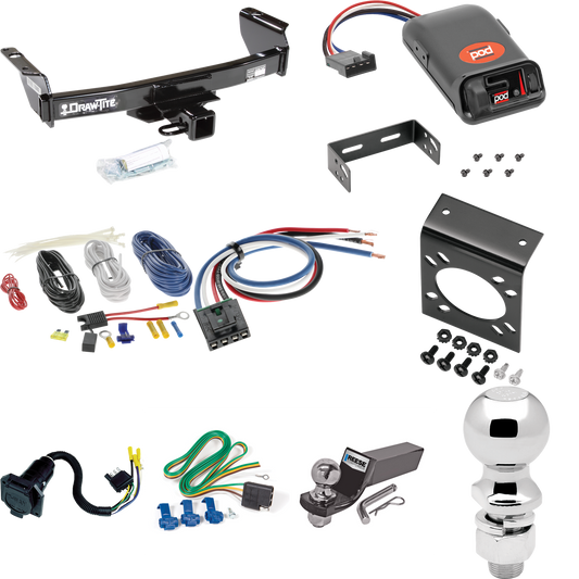 Fits 2004-2011 Ford Ranger Trailer Hitch Tow PKG w/ Pro Series POD Brake Control + Generic BC Wiring Adapter + 7-Way RV Wiring + 2" & 2-5/16" Ball & Drop Mount By Draw-Tite