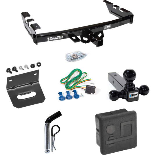 Fits 2005-2007 Chevrolet Silverado 1500 HD Trailer Hitch Tow PKG w/ 4-Flat Wiring + Triple Ball Ball Mount 1-7/8" & 2" & 2-5/16" Trailer Balls + Pin/Clip + Wiring Bracket + Hitch Cover (For (Classic) Models) By Draw-Tite