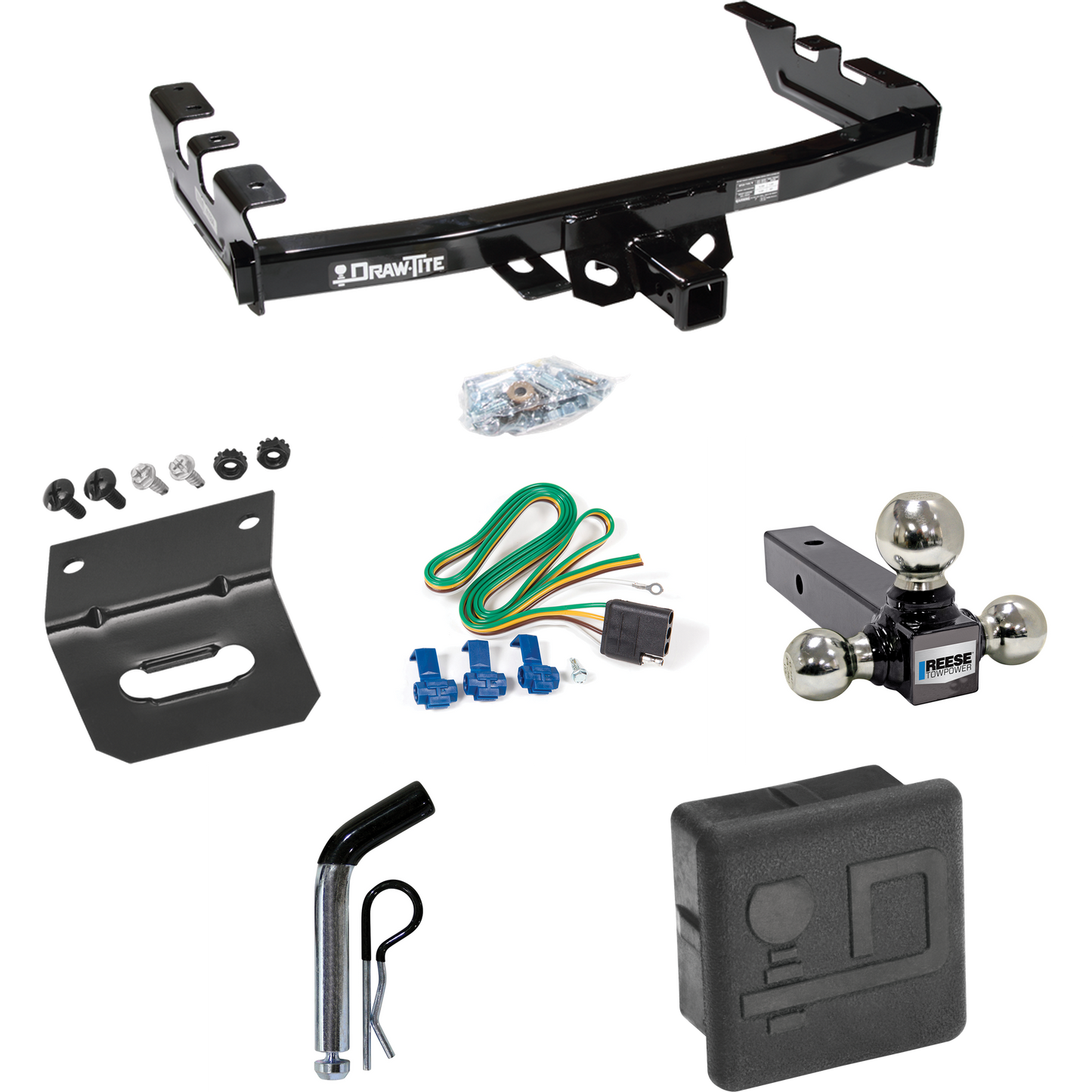 Se adapta al paquete de enganche de remolque GMC Sierra 1500 HD 2001-2003 con 4 cables planos + soporte de bola triple bolas de remolque de 1-7/8" y 2" y 2-5/16" + pasador/clip + soporte de cableado + enganche Portada de Draw-Tite