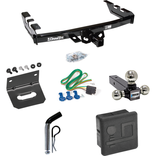 Se adapta al paquete de enganche de remolque GMC Sierra 1500 HD 2001-2003 con 4 cables planos + soporte de bola triple bolas de remolque de 1-7/8" y 2" y 2-5/16" + pasador/clip + soporte de cableado + enganche Portada de Draw-Tite