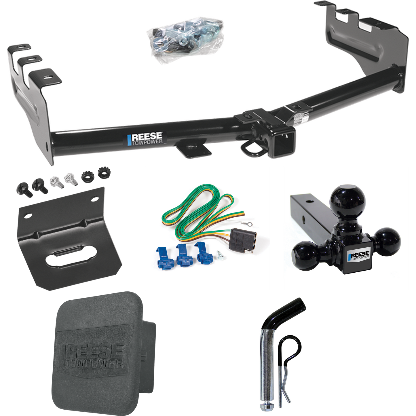 Se adapta al paquete de enganche de remolque GMC Sierra 1500 HD 2001-2003 con 4 cables planos + soporte de bola triple bolas de remolque de 1-7/8" y 2" y 2-5/16" + pasador/clip + soporte de cableado + enganche Portada de Reese Towpower