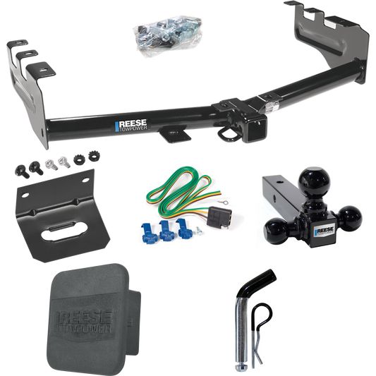 Se adapta al paquete de enganche de remolque GMC Sierra 1500 HD 2001-2003 con 4 cables planos + soporte de bola triple bolas de remolque de 1-7/8" y 2" y 2-5/16" + pasador/clip + soporte de cableado + enganche Portada de Reese Towpower