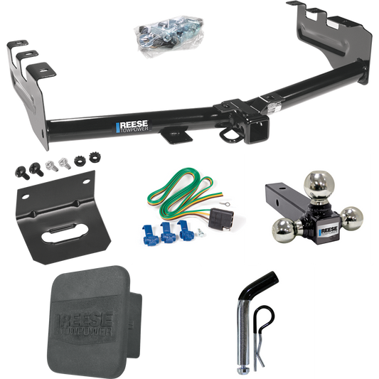 Se adapta al paquete de enganche de remolque GMC Sierra 1500 HD 2001-2003 con 4 cables planos + soporte de bola triple bolas de remolque de 1-7/8" y 2" y 2-5/16" + pasador/clip + soporte de cableado + enganche Portada de Reese Towpower