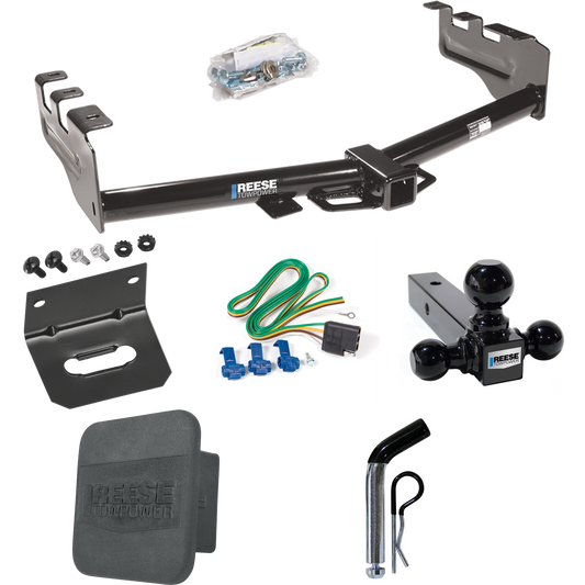 Fits 2001-2003 GMC Sierra 1500 HD Trailer Hitch Tow PKG w/ 4-Flat Wiring + Triple Ball Ball Mount 1-7/8" & 2" & 2-5/16" Trailer Balls + Pin/Clip + Wiring Bracket + Hitch Cover By Reese Towpower