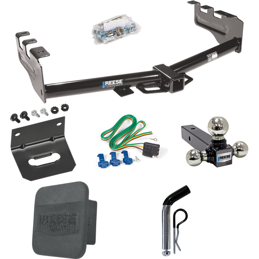 Fits 2001-2003 GMC Sierra 1500 HD Trailer Hitch Tow PKG w/ 4-Flat Wiring + Triple Ball Ball Mount 1-7/8" & 2" & 2-5/16" Trailer Balls + Pin/Clip + Wiring Bracket + Hitch Cover By Reese Towpower