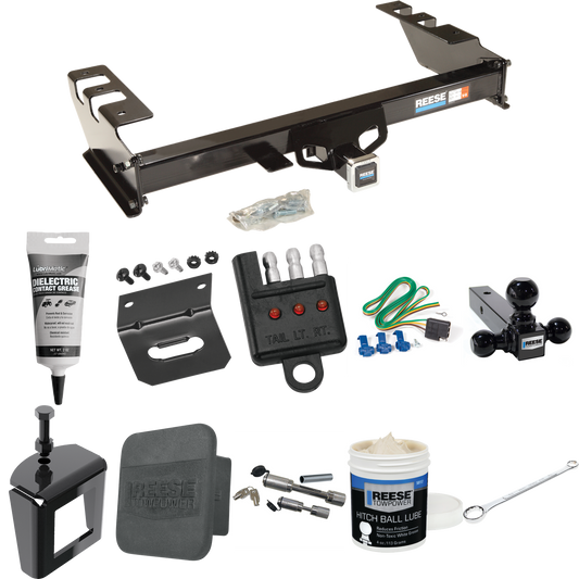 Fits 2001-2003 GMC Sierra 1500 HD Trailer Hitch Tow PKG w/ 4-Flat Wiring + Triple Ball Ball Mount 1-7/8" & 2" & 2-5/16" Trailer Balls + Wiring Bracket + Hitch Cover + Dual Hitch & Coupler Locks + Wiring Tester + Ball Lube + Electric Grease + Ball Wre