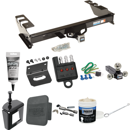 Fits 2001-2003 GMC Sierra 1500 HD Trailer Hitch Tow PKG w/ 4-Flat Wiring + Triple Ball Ball Mount 1-7/8" & 2" & 2-5/16" Trailer Balls + Wiring Bracket + Hitch Cover + Dual Hitch & Coupler Locks + Wiring Tester + Ball Lube + Electric Grease + Ball Wre