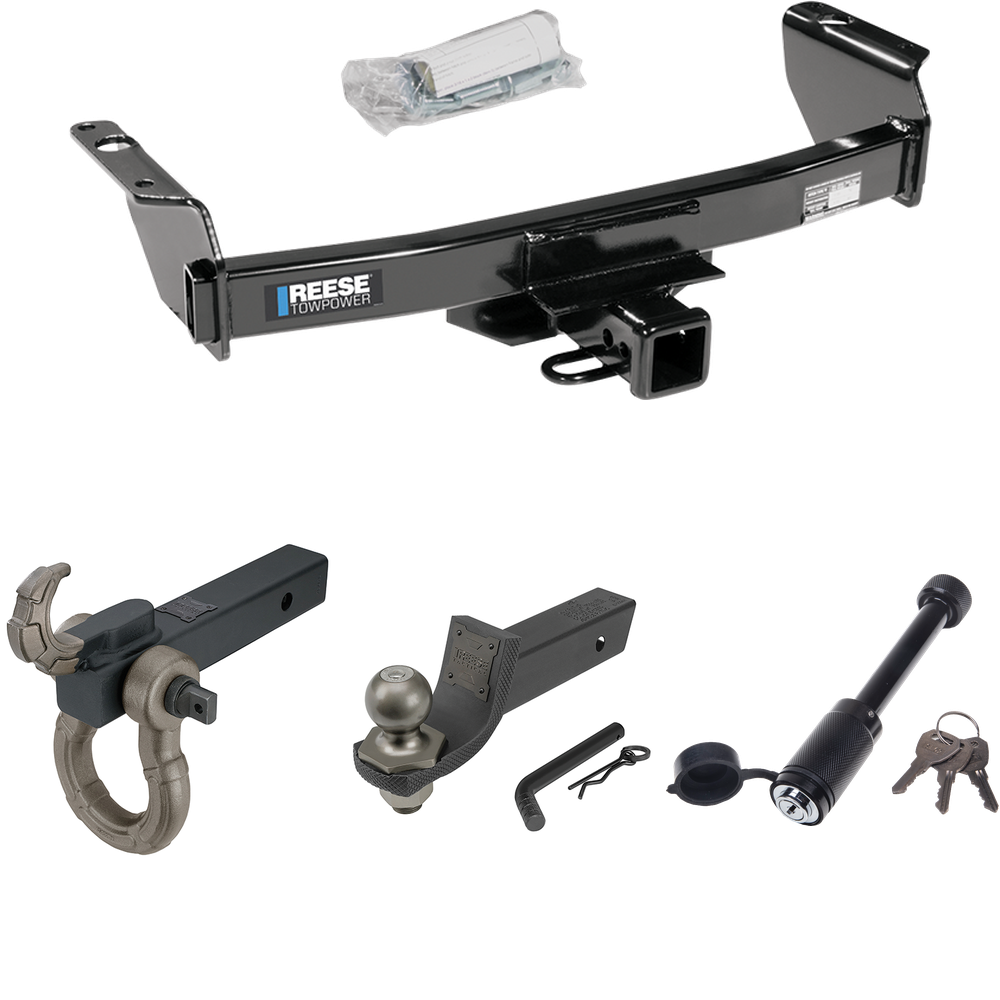 Fits 1994-2008 Mazda B3000 Trailer Hitch Tow PKG + Interlock Tactical Starter Kit w/ 2" Drop & 2" Ball + Tactical Hook & Shackle Mount + Tactical Dogbone Lock By Reese Towpower