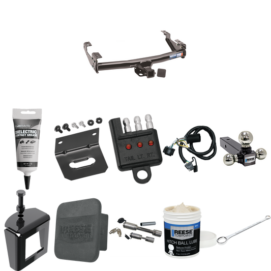 Fits 1999-2002 Chevrolet Silverado 2500 Trailer Hitch Tow PKG w/ 4-Flat Wiring + Triple Ball Ball Mount 1-7/8" & 2" & 2-5/16" Trailer Balls + Wiring Bracket + Hitch Cover + Dual Hitch & Coupler Locks + Wiring Tester + Ball Lube + Electric Grease + Ba