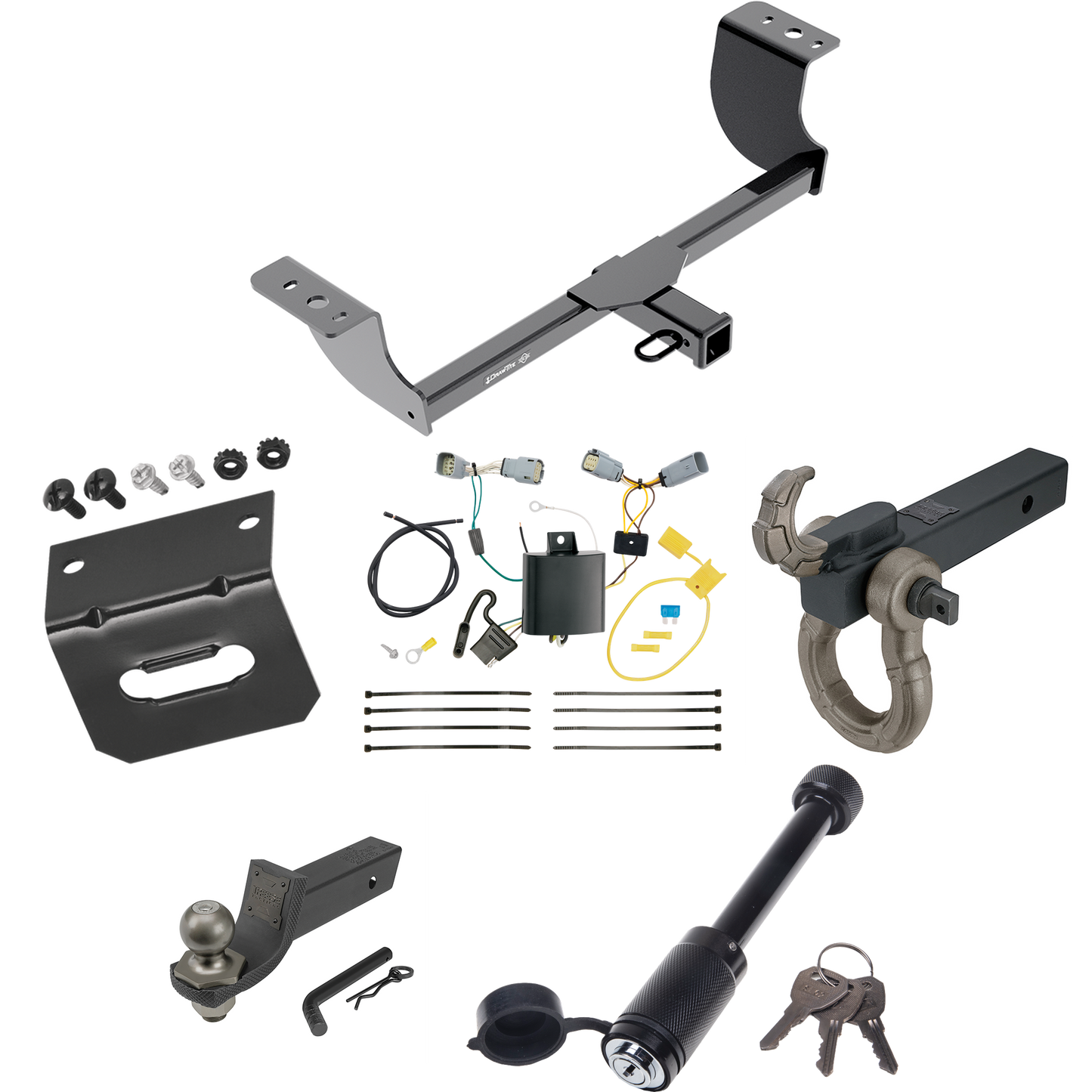 Fits 2015-2023 Chrysler 300 Trailer Hitch Tow PKG w/ 4-Flat Wiring + Interlock Tactical Starter Kit w/ 2" Drop & 2" Ball + Tactical Hook & Shackle Mount + Tactical Dogbone Lock + Wiring Bracket By Draw-Tite