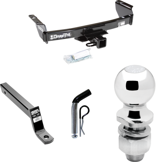 Fits 1983-1992 Ford Ranger Trailer Hitch Tow PKG w/ Extended 16" Long Ball Mount w/ 4" Drop + Pin/Clip + 2" Ball (Excludes: GT Models) By Draw-Tite