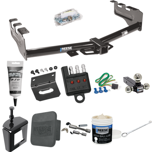 Fits 2001-2003 GMC Sierra 1500 HD Trailer Hitch Tow PKG w/ 4-Flat Wiring + Triple Ball Ball Mount 1-7/8" & 2" & 2-5/16" Trailer Balls + Wiring Bracket + Hitch Cover + Dual Hitch & Coupler Locks + Wiring Tester + Ball Lube + Electric Grease + Ball Wre