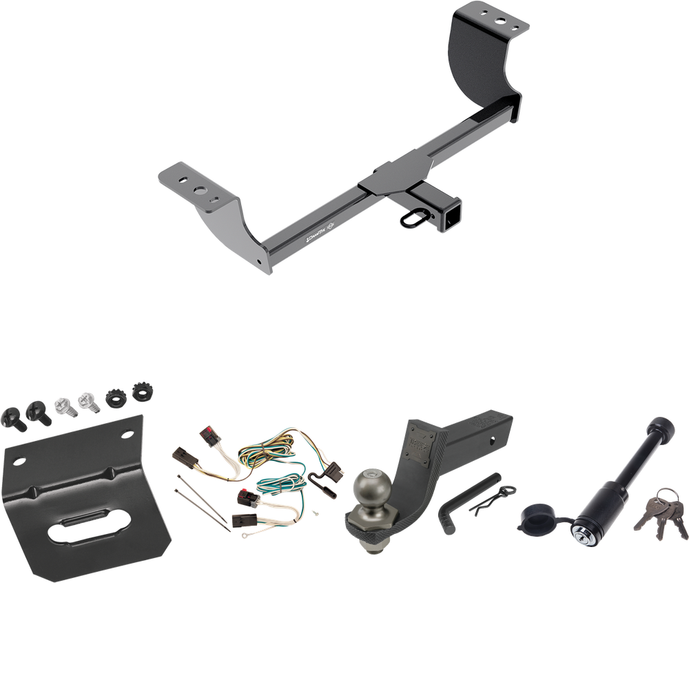 Fits 2006-2010 Dodge Charger Trailer Hitch Tow PKG w/ 4-Flat Wiring + Interlock Tactical Starter Kit w/ 3-1/4" Drop & 2" Ball + Tactical Dogbone Lock + Wiring Bracket By Draw-Tite