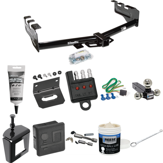 Fits 1999-2004 GMC Sierra 2500 Trailer Hitch Tow PKG w/ 4-Flat Wiring + Triple Ball Ball Mount 1-7/8" & 2" & 2-5/16" Trailer Balls + Wiring Bracket + Hitch Cover + Dual Hitch & Coupler Locks + Wiring Tester + Ball Lube + Electric Grease + Ball Wrench