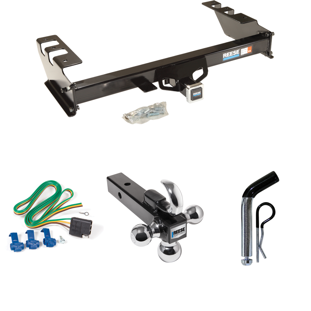 Fits 2001-2003 GMC Sierra 1500 HD Trailer Hitch Tow PKG w/ 4-Flat Wiring + Triple Ball Ball Mount 1-7/8" & 2" & 2-5/16" Trailer Balls w/ Tow Hook + Pin/Clip By Reese Towpower