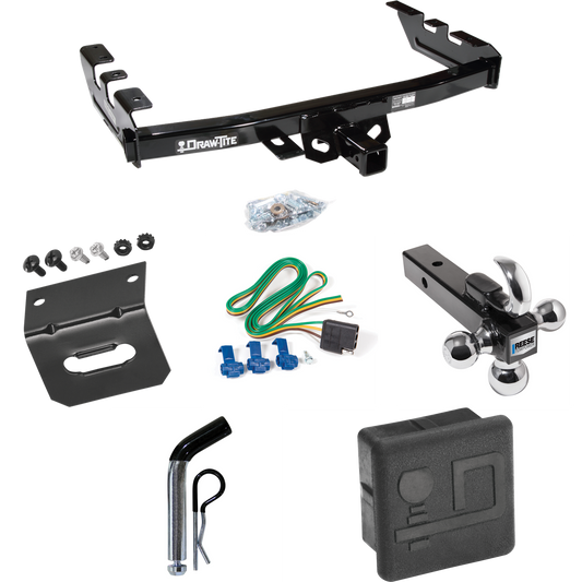 Fits 2005-2007 Chevrolet Silverado 1500 HD Trailer Hitch Tow PKG w/ 4-Flat Wiring + Triple Ball Ball Mount 1-7/8" & 2" & 2-5/16" Trailer Balls w/ Tow Hook + Pin/Clip + Wiring Bracket + Hitch Cover (For (Classic) Models) By Draw-Tite