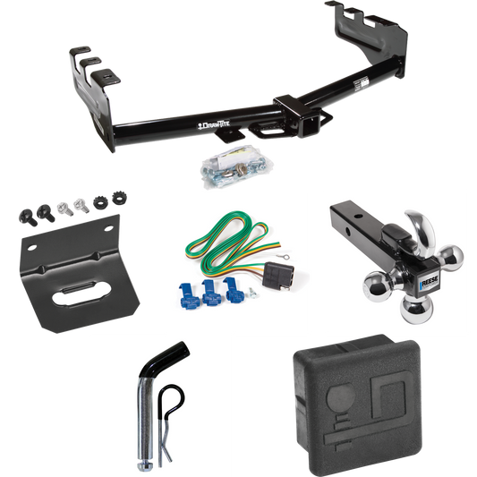 Fits 1999-2002 Chevrolet Silverado 1500 Trailer Hitch Tow PKG w/ 4-Flat Wiring + Triple Ball Ball Mount 1-7/8" & 2" & 2-5/16" Trailer Balls w/ Tow Hook + Pin/Clip + Wiring Bracket + Hitch Cover By Draw-Tite