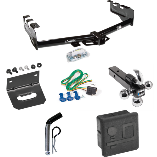 Fits 2005-2007 Chevrolet Silverado 1500 HD Trailer Hitch Tow PKG w/ 4-Flat Wiring + Triple Ball Ball Mount 1-7/8" & 2" & 2-5/16" Trailer Balls w/ Tow Hook + Pin/Clip + Wiring Bracket + Hitch Cover (For (Classic) Models) By Draw-Tite